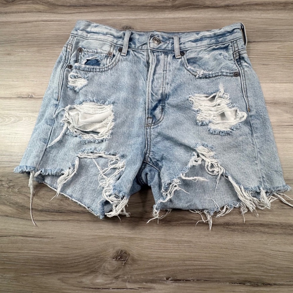 American‎ Eagle Sz 2 Distressed High Rise Button Fly 100% Cotton 90s Boho Shorts